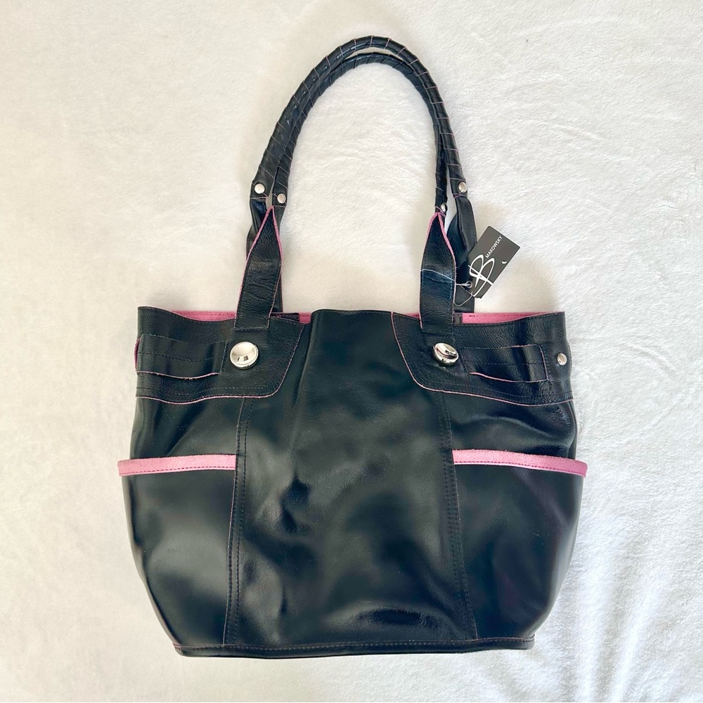 NWT - B. Makowsky Women's Black Genuine Leather Suede Shoulder Tote Bag - Picture 2 of 9